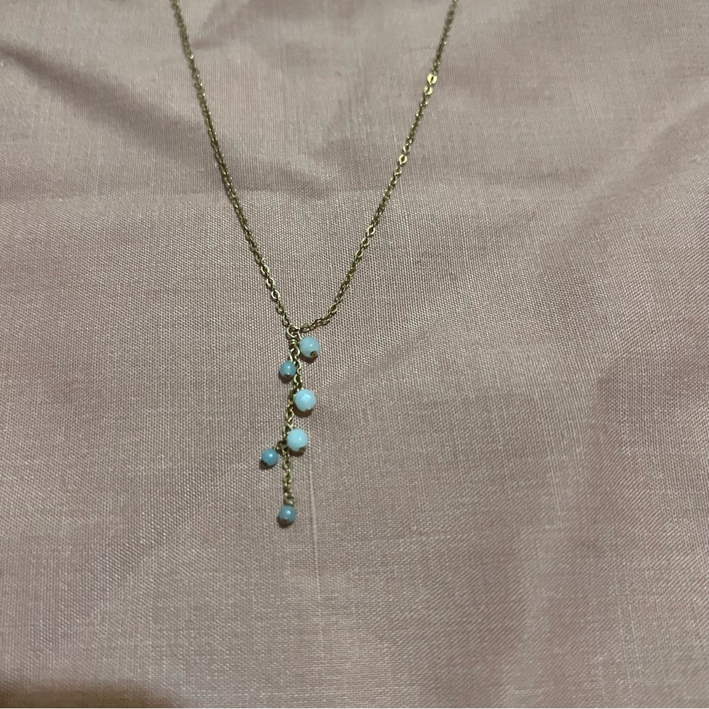 Dogeared Gold Necklace with Blue Beads